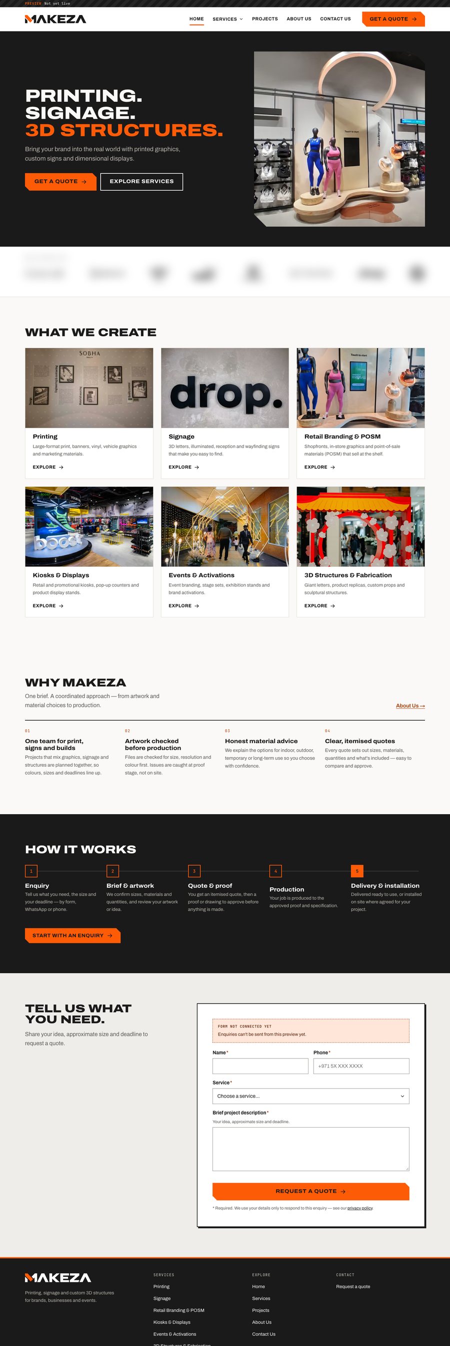 Full-length screenshot of the Makeza homepage