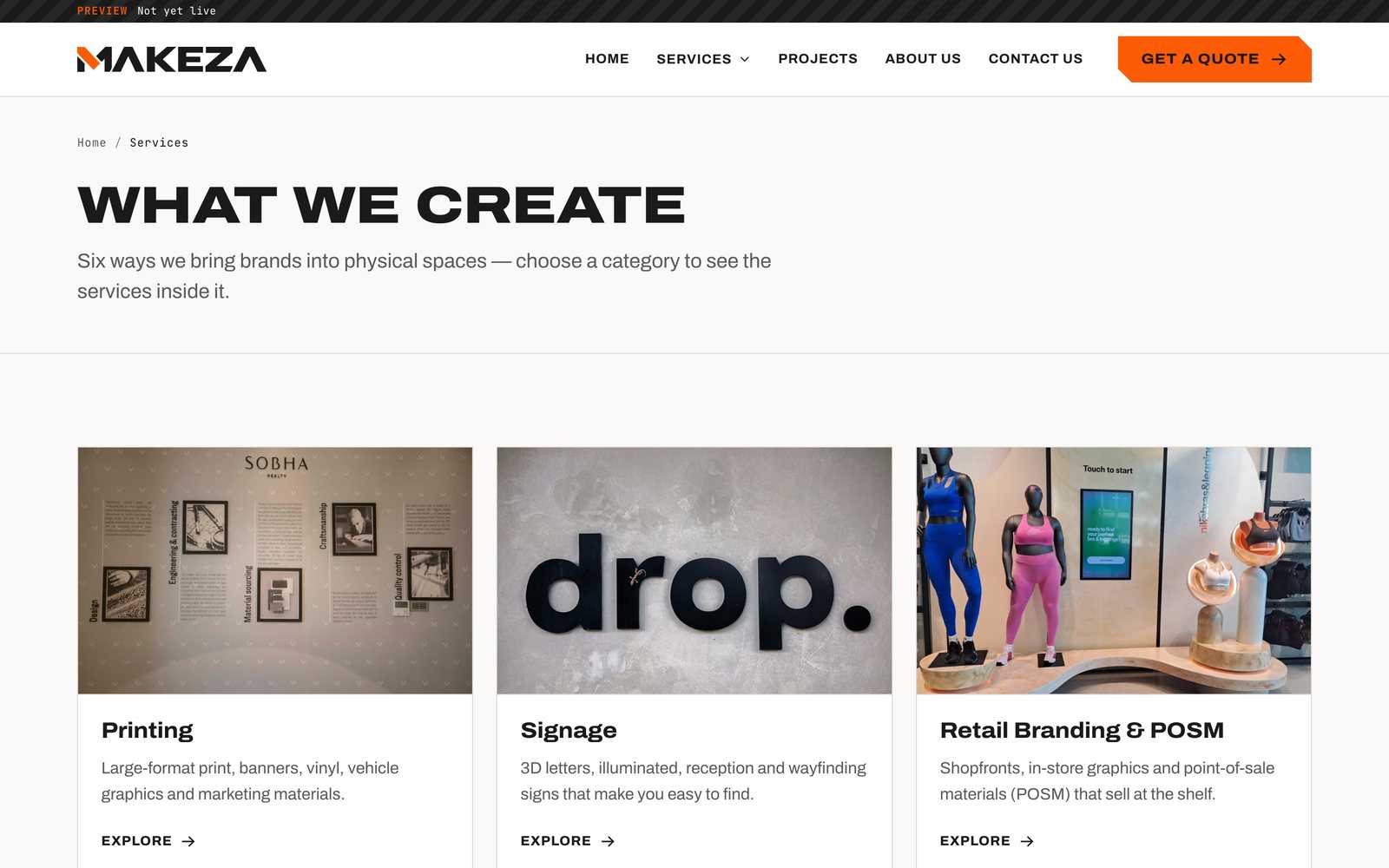 Makeza services overview with category cards