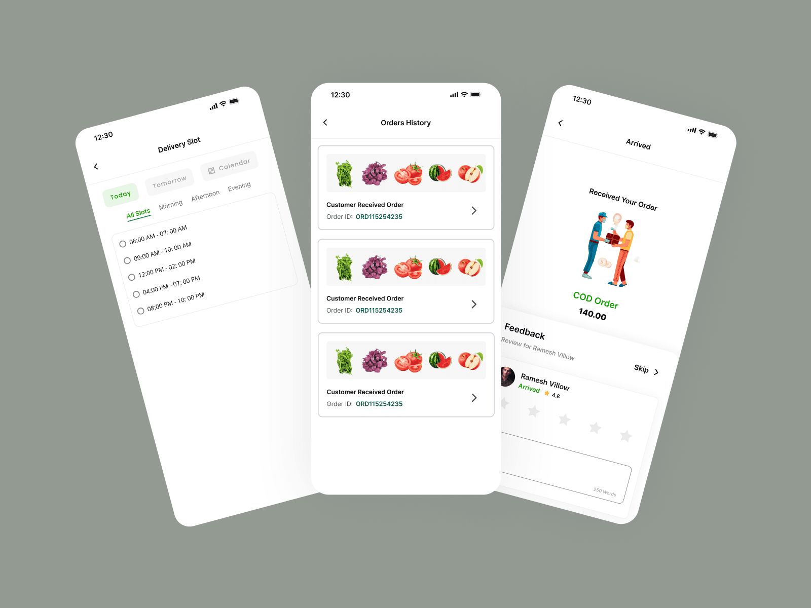 Promode order and delivery screens