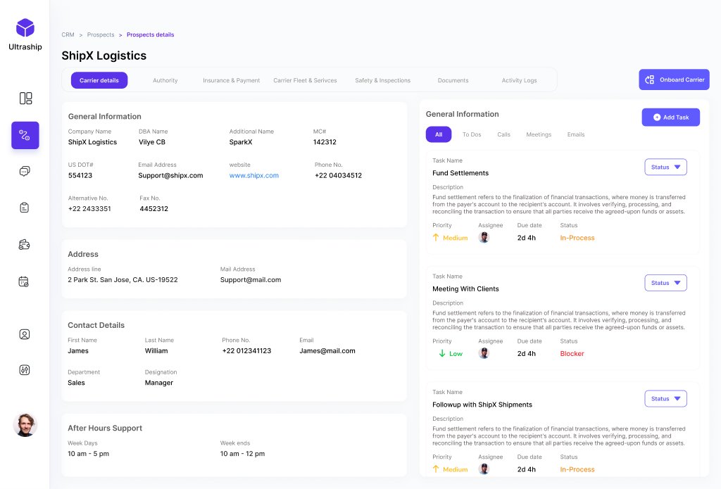 Ultraship carrier CRM screen
